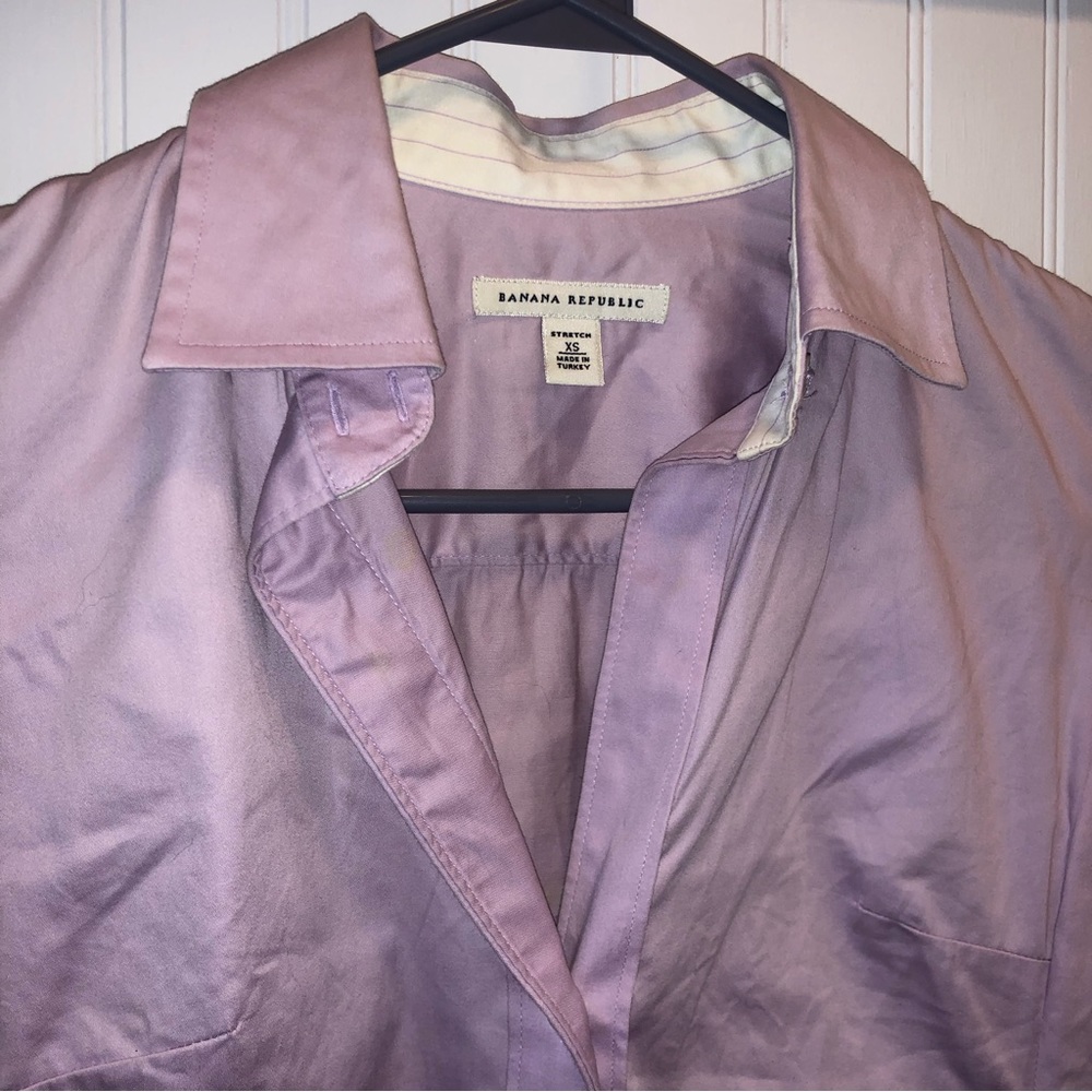 BR Stretch Lavender XS Button Down Shirt Striped Cuff Women’s Banana Republic - Picture 3 of 10